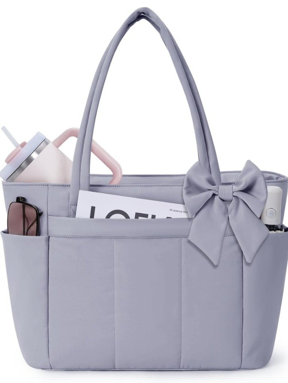 Crush Bow Puffer Tote Bag for Women, Work Teacher Nurse Shoulder Handbag